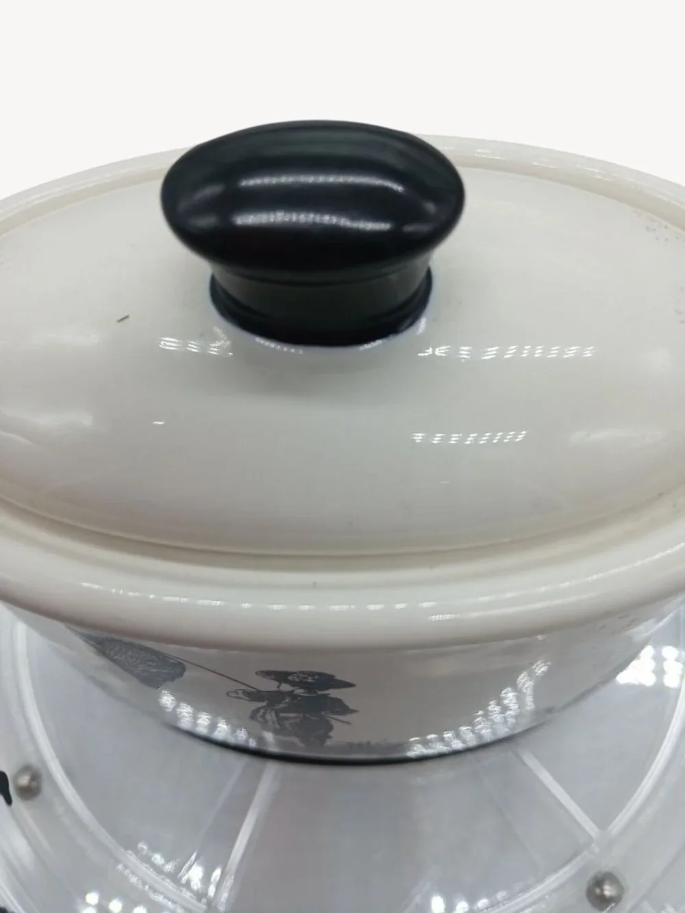 Vintage Waverly County Life Ceramic Lid Container Black White Toile Small Bath